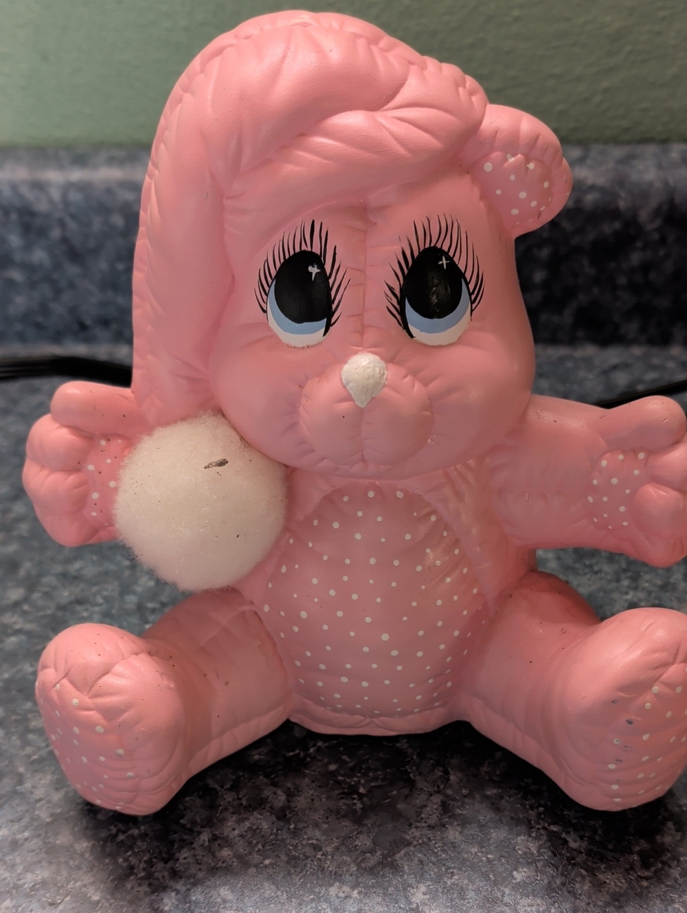 Pink Polka Dot Bunny Figurine with Pom Pom Piggy Bank